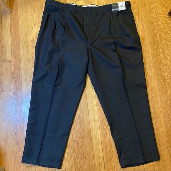 NEW Geoffrey Beene Extender Mens Size 48 X 30 Pleated Cuffed Black Pants w Tags - Picture 1 of 9